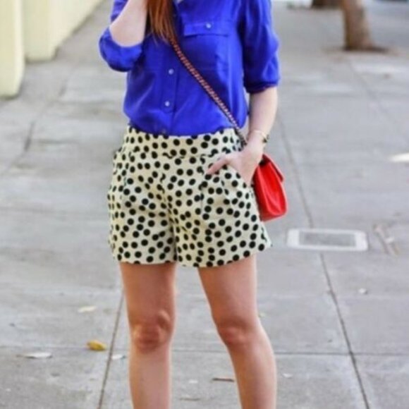 J Crew Factory Basketweave High Rise Polka Dot Chino Shorts Size 4 Beige Black - Picture 2 of 11